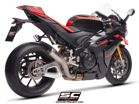 Aprilia RSV4 with SC-Project CR-T  titanium exhaust, 3/4 rear view