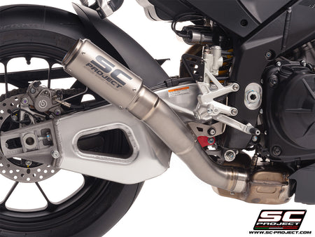 Aprilia RSV4 with SC-Project CR-T  titanium exhaust, 3/4 rear view
