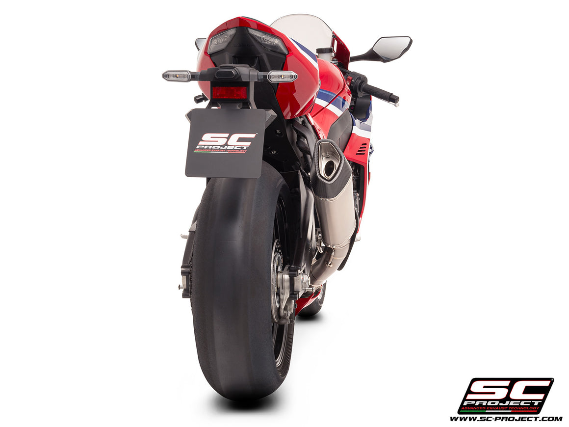 Honda CBR1000RR-R with SC-Project SC1-R (250mm) titanium exhaust, 3/4 rear view
