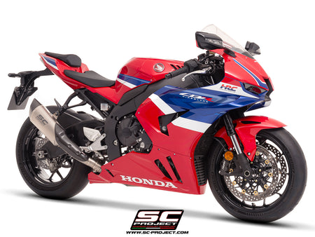 Honda CBR1000RR-R with SC-Project SC1-R (250mm) titanium exhaust, 3/4 rear view