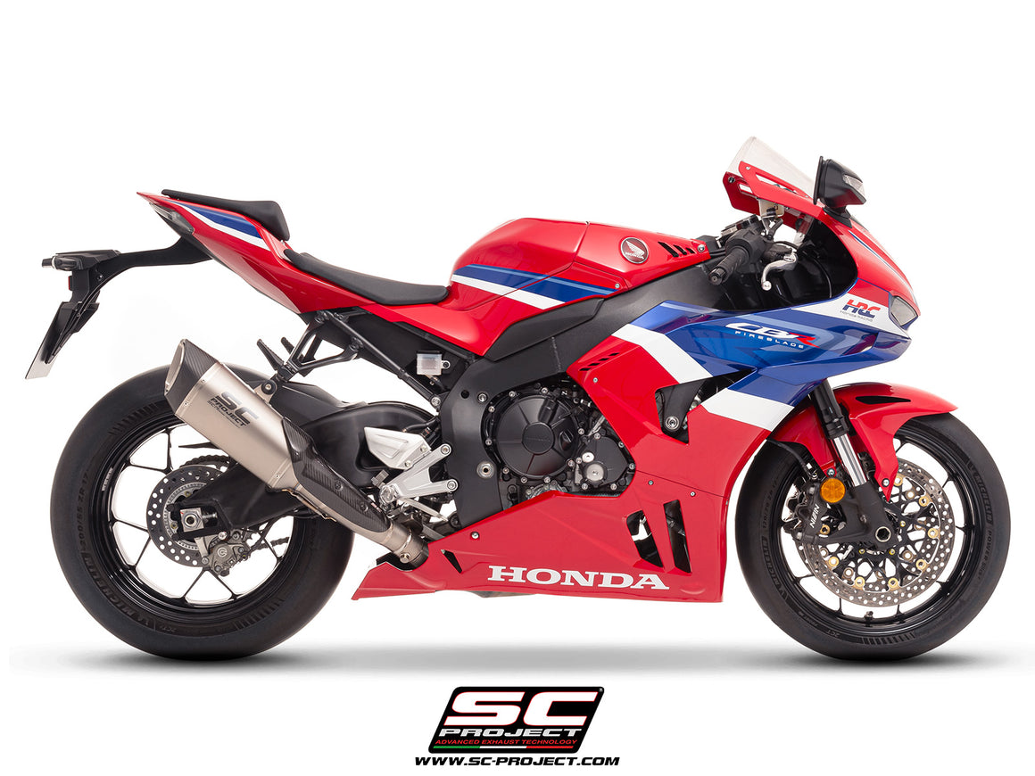 Honda CBR1000RR-R with SC-Project SC1-R (250mm) titanium exhaust, 3/4 rear view
