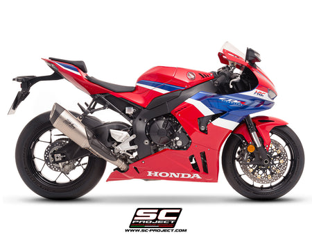 Honda CBR1000RR-R with SC-Project SC1-R (250mm) titanium exhaust, 3/4 rear view