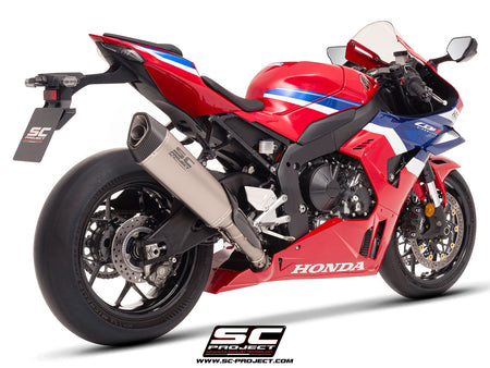 Honda CBR1000RR-R with SC-Project SC1-R (350mm) titanium exhaust, 3/4 rear view