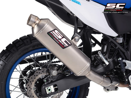 Yamaha Ténéré 700 with SC-Project Rally Raid titanium exhaust, 3/4 rear view