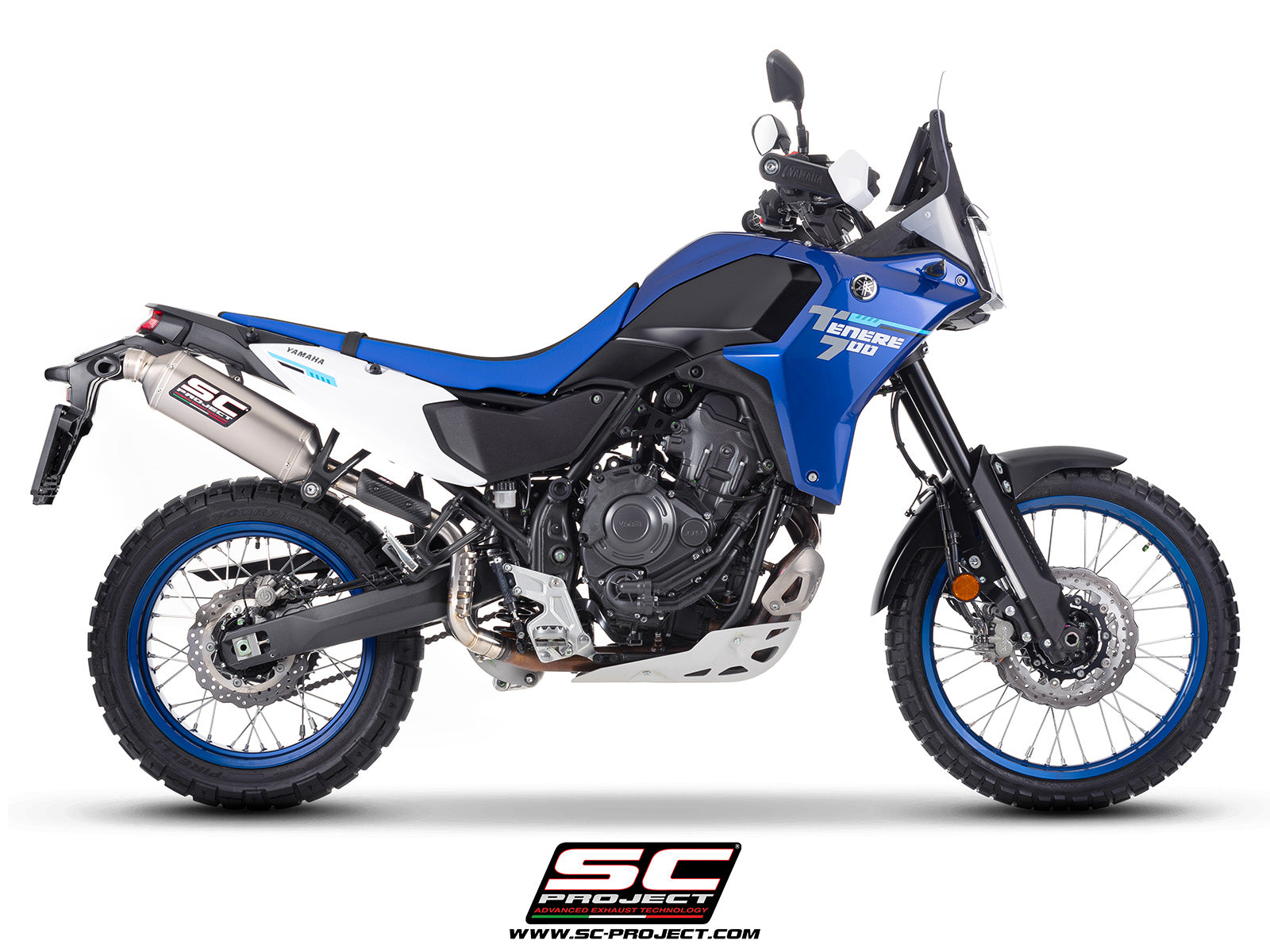 	Yamaha Ténéré 700 with SC-Project Rally Raid titanium exhaust, 3/4 rear view