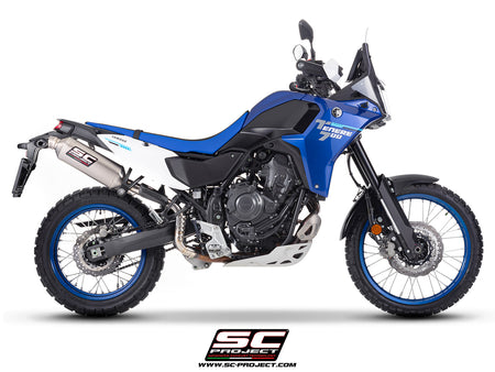 	Yamaha Ténéré 700 with SC-Project Rally Raid titanium exhaust, 3/4 rear view