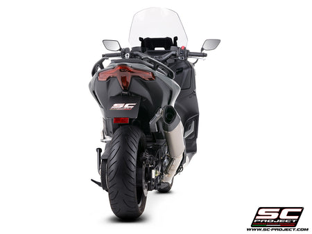 Yamaha TMax 560 with SC-Project full exhaust system stainless steel with SC1-R titanium exhaust, 3/4 rear view
