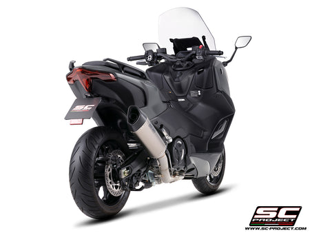 Yamaha TMax 560 with SC-Project full exhaust system stainless steel with SC1-R titanium exhaust, 3/4 rear view