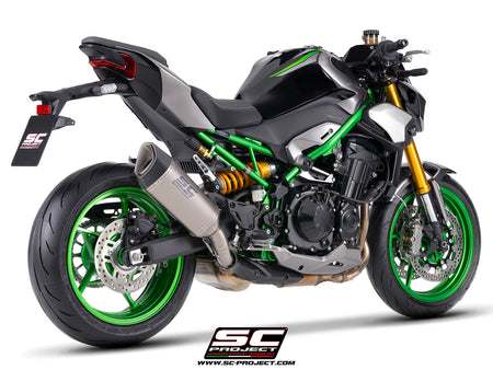Kawasaki Z900 with SC-Project SC1-R titanium exhaust, 3/4 rear view