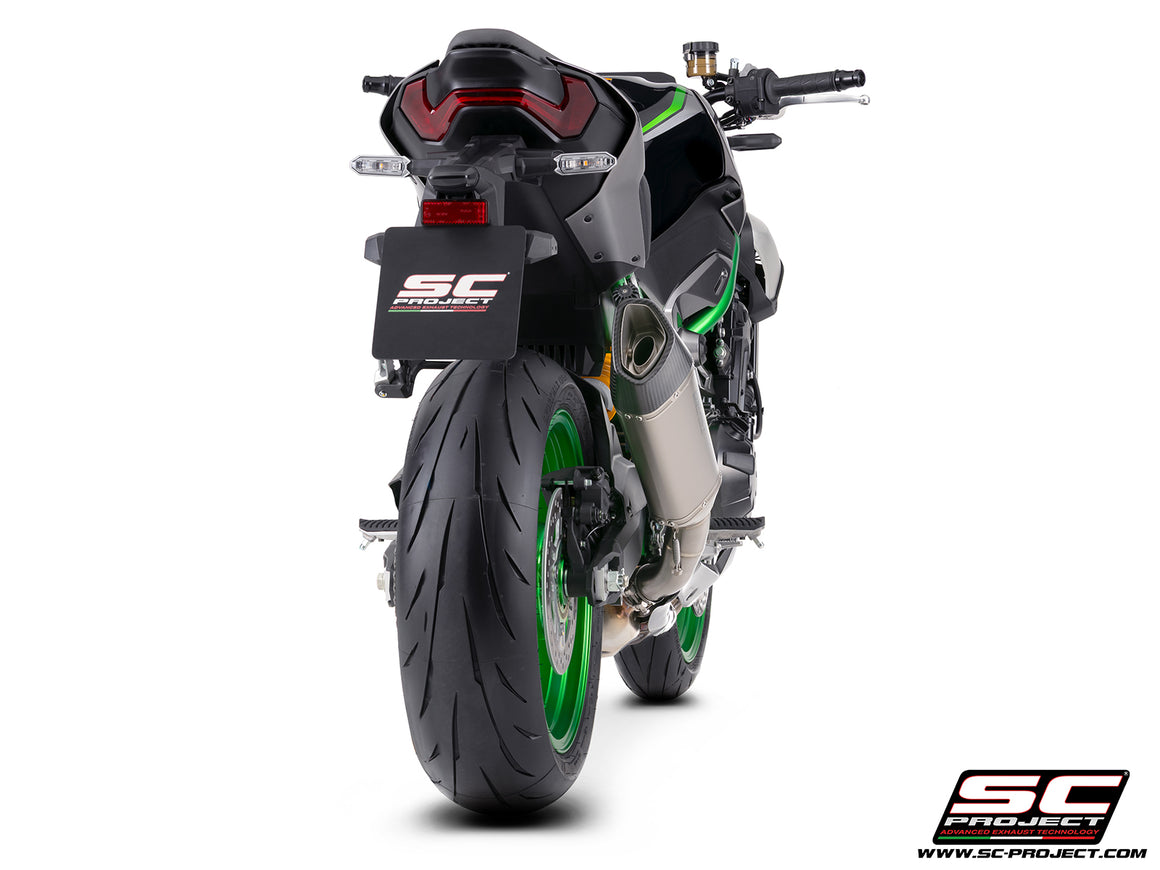 Kawasaki Z900 with SC-Project SC1-R titanium exhaust, 3/4 rear view