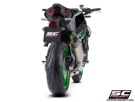 Kawasaki Z900 with SC-Project SC1-R titanium exhaust, 3/4 rear view