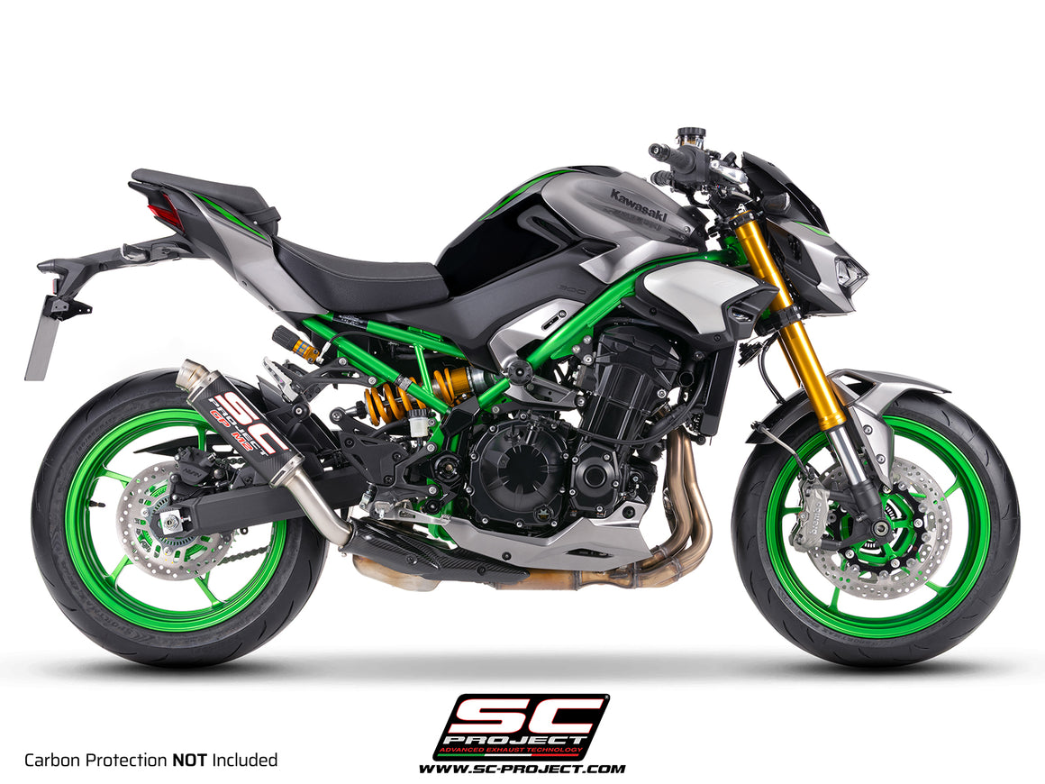 Kawasaki Z900 with SC-Project GP-M2 carbon fibre exhaust, 3/4 rear view