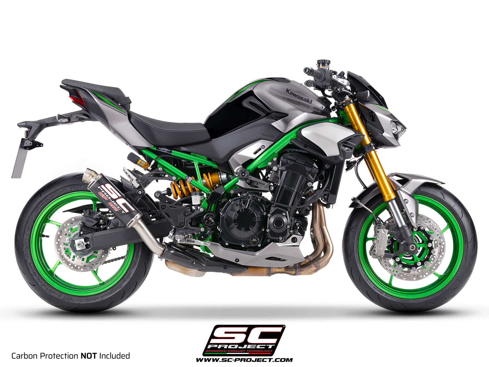 Kawasaki Z900 with SC-Project GP-M2 carbon fibre exhaust, 3/4 rear view