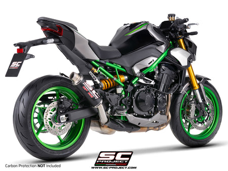 Kawasaki Z900 with SC-Project GP-M2 carbon fibre exhaust, 3/4 rear view