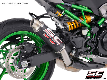 Kawasaki Z900 with SC-Project GP-M2 carbon fibre exhaust, 3/4 rear view
