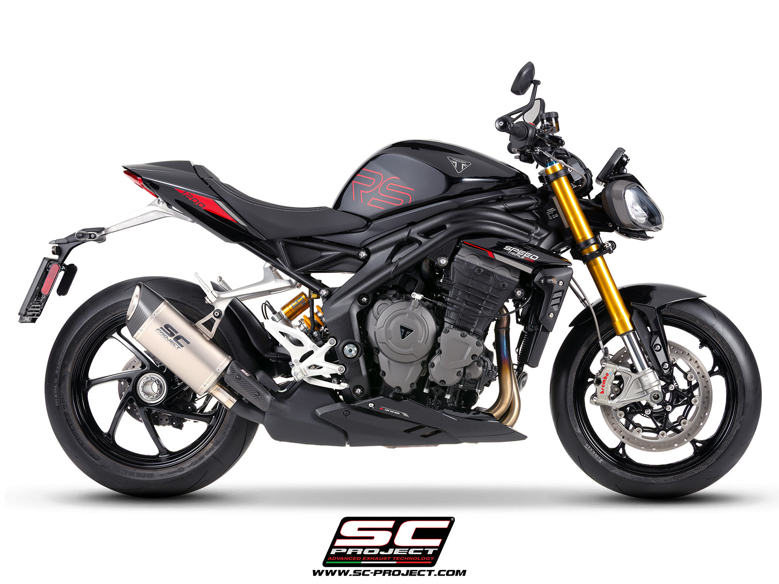 	Triumph Street Triple 1200 RS with SC-Project SC1-R GT titanium exhaust, 3/4 rear view
