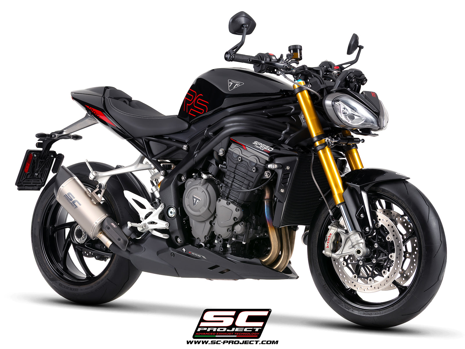 	Triumph Street Triple 1200 RS with SC-Project SC1-R GT titanium exhaust, 3/4 rear view