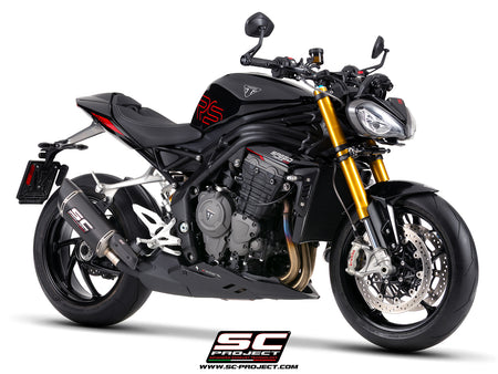 Triumph Street Triple 1200 RS with SC-Project SC1-R GT carbon fibre exhaust, 3/4 rear view