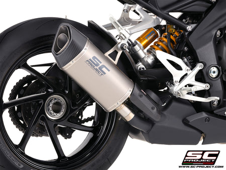 	Triumph Street Triple 1200 RS with SC-Project SC1-R GT titanium exhaust, 3/4 rear view