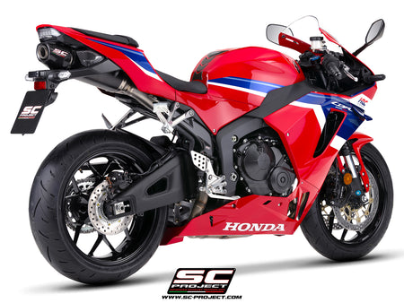 Honda CBR600RR with SC-Project SC-RR carbon fibre exhaust, 3/4 rear view