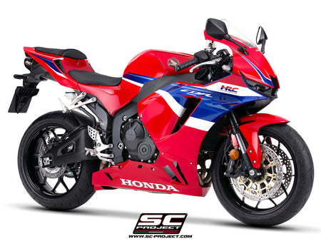 Honda CBR600RR with SC-Project SC-RR carbon fibre exhaust, 3/4 rear view