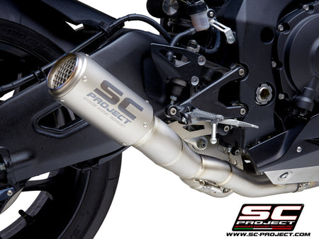 Picture of CR-T titanium exhaust, with stoneguard grid, with de-cat link pipe