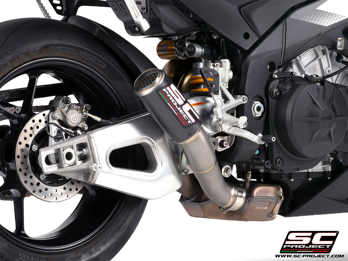 Picture of CR-T carbon fibre exhaust, with stoneguard grid