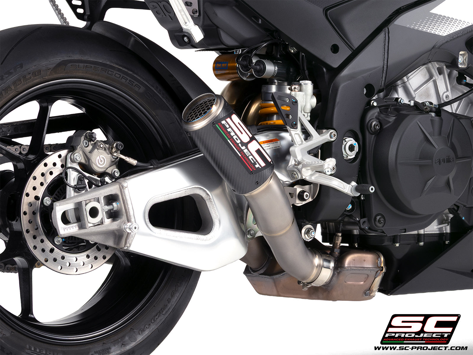 Picture of CR-T carbon fibre exhaust, with stoneguard grid