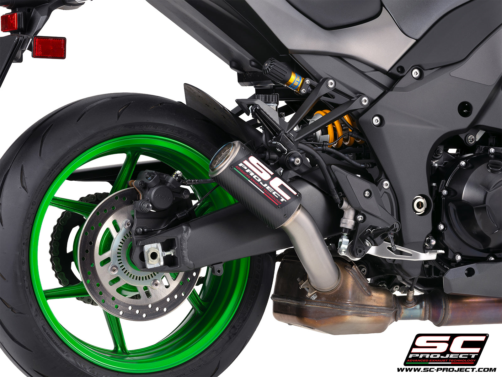 Picture of CR-T carbon fibre exhaust, with stoneguard grid