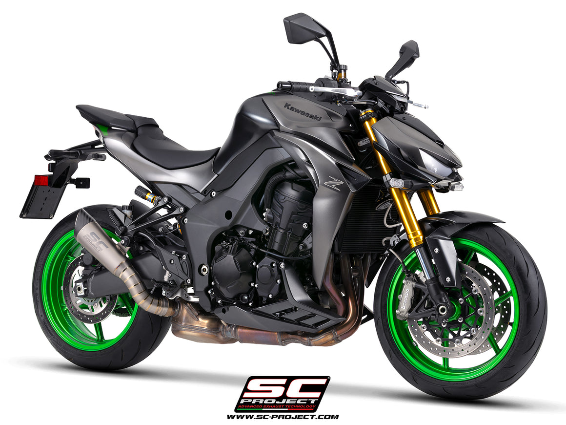 Kawasaki Z1100 with SC-Project S1 titanium exhaust, 3/4 rear view