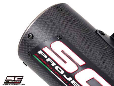 Kawasaki Z900 with SC-Project CR-T M2 Ti -Carbon carbon / titanium fibre  exhaust, with stoneguard grid, 3/4 rear view