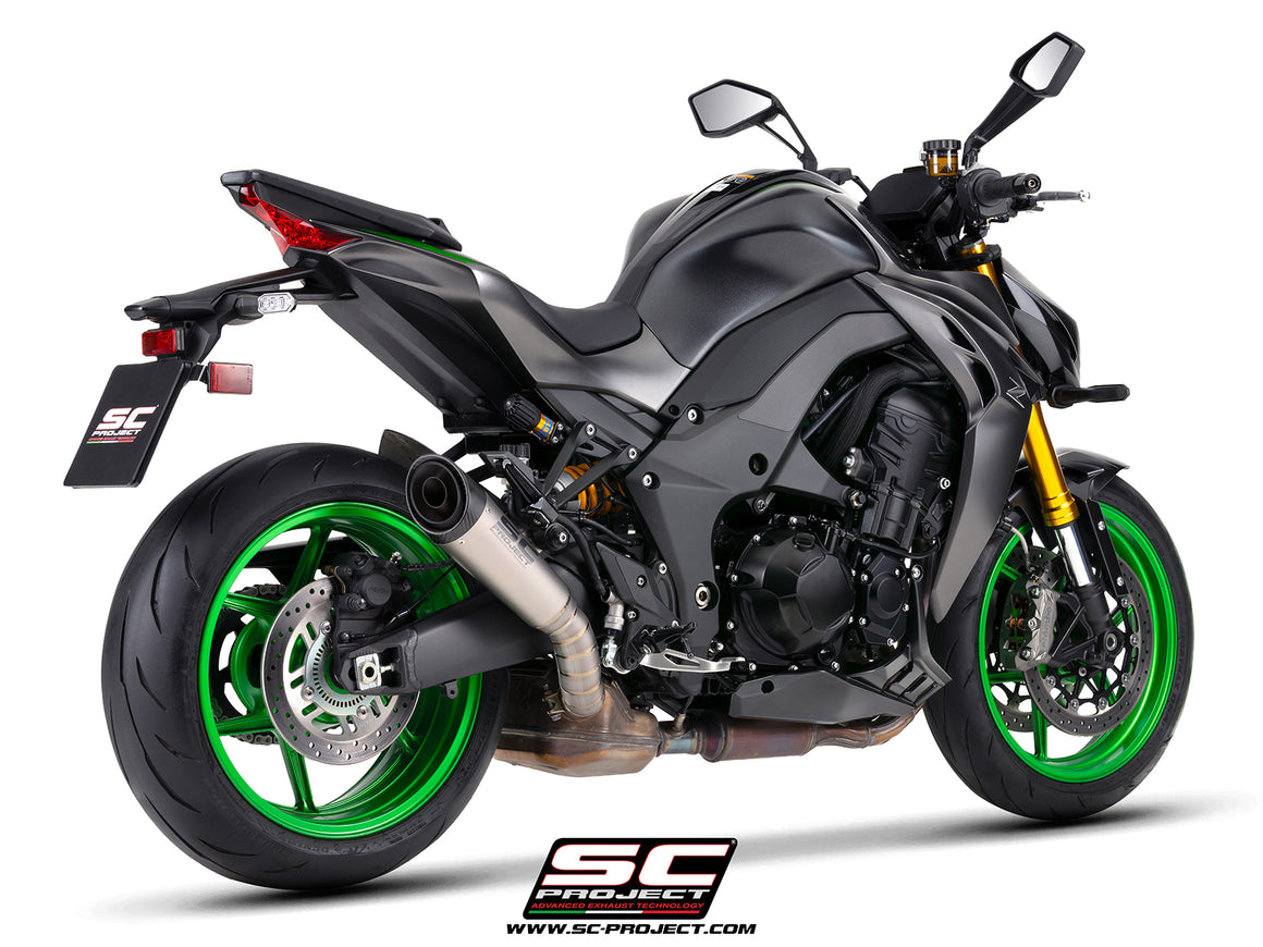 Kawasaki Z1100 with SC-Project S1 titanium exhaust, 3/4 rear view