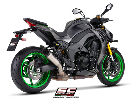 Kawasaki Z1100 with SC-Project S1 titanium exhaust, 3/4 rear view