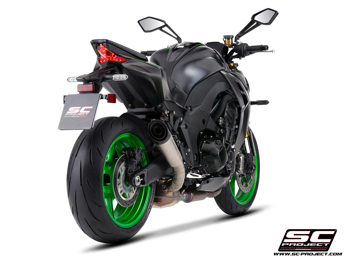 Kawasaki Z1100 with SC-Project S1 titanium exhaust, 3/4 rear view