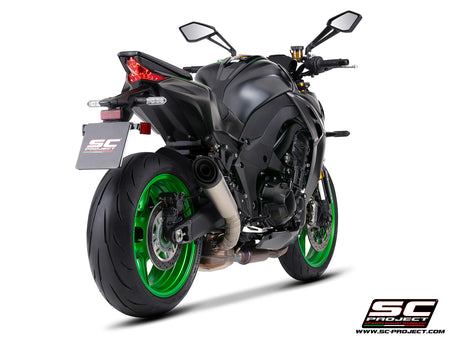 Kawasaki Z1100 with SC-Project S1 titanium exhaust, 3/4 rear view