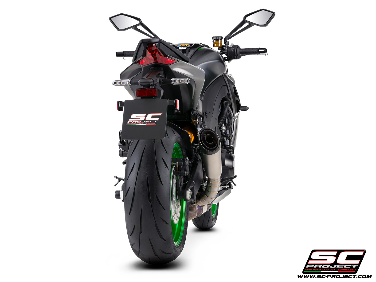 Kawasaki Z1100 with SC-Project S1 titanium exhaust, 3/4 rear view