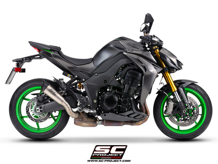 Kawasaki Z1100 with SC-Project S1 titanium exhaust, 3/4 rear view