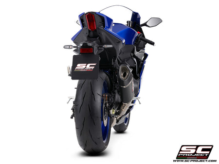 Yamaha R9 with SC-Project full exhaust system stainless steel, with SC1-R carbon fibre exhaust, 3/4 rear view