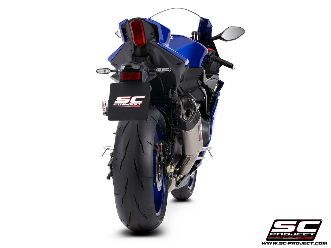 Yamaha R9 with SC-Project full exhaust system stainless steel, with SC1-R titanium exhaust, 3/4 rear view