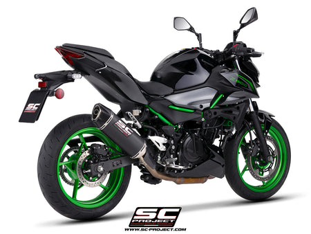 Kawasaki Z500 with SC-Project SC1-X carbon fibre exhaust, 3/4 rear view