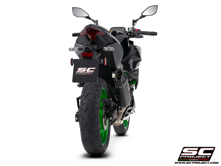 Kawasaki Z500 with SC-Project SC1-X carbon fibre exhaust, 3/4 rear view