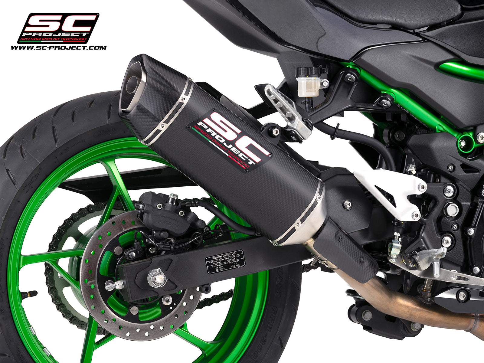 Kawasaki Z500 with SC-Project SC1-X carbon fibre exhaust, 3/4 rear view