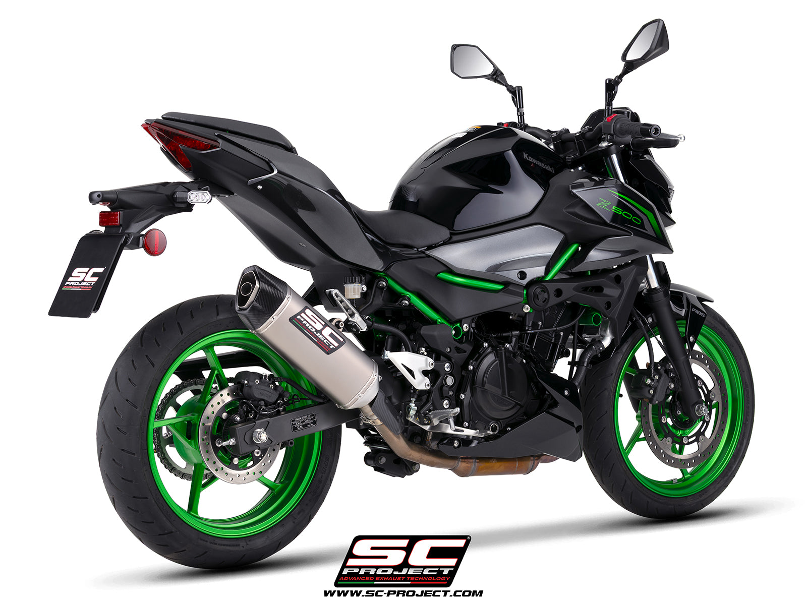 Kawasaki Z500 with SC-Project SC1-X titanium exhaust, 3/4 rear view