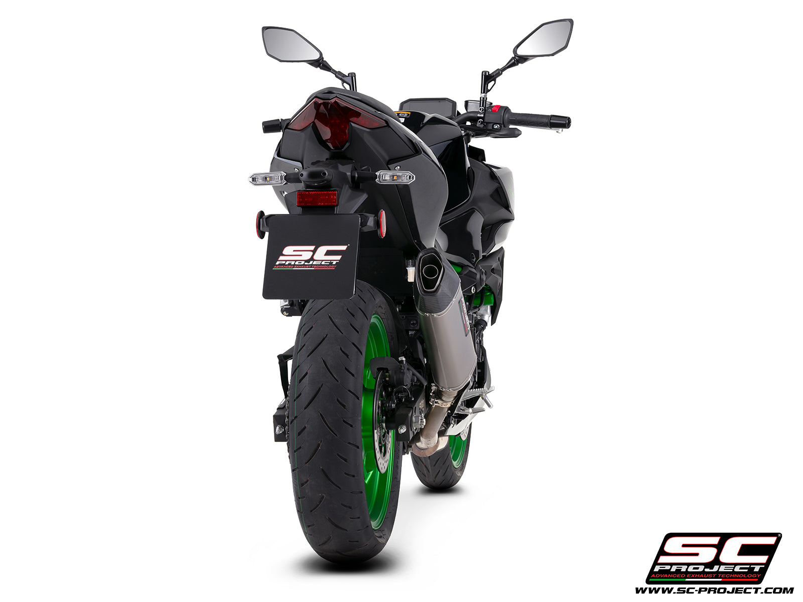 Kawasaki Z500 with SC-Project SC1-X titanium exhaust, 3/4 rear view