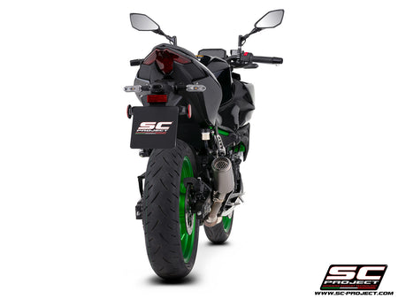 Kawasaki Z500 with SC-Project CR-T titanium exhaust, with stoneguard grid, 3/4 rear view