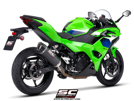 Kawasaki Ninja 500 with SC-Project SC1-X carbon fibre exhaust, 3/4 rear view