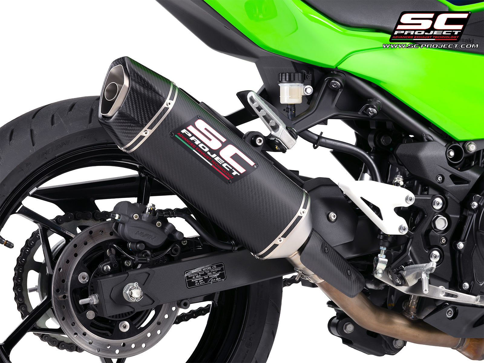 Kawasaki Ninja 500 with SC-Project SC1-X carbon fibre exhaust, 3/4 rear view