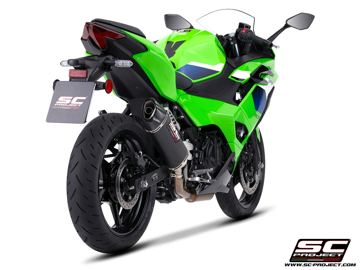 Kawasaki Ninja 500 with SC-Project SC1-X carbon fibre exhaust, 3/4 rear view