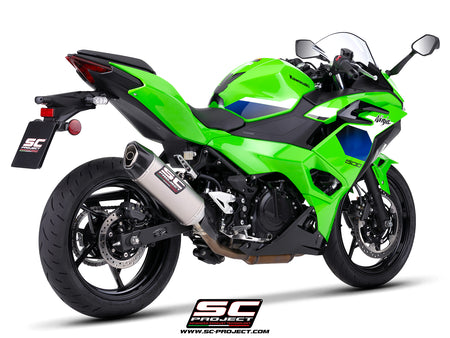 Kawasaki Ninja 500 with SC-Project SC1-X titanium exhaust, 3/4 rear view