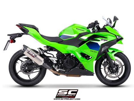 Kawasaki Ninja 500 with SC-Project SC1-X titanium exhaust, 3/4 rear view